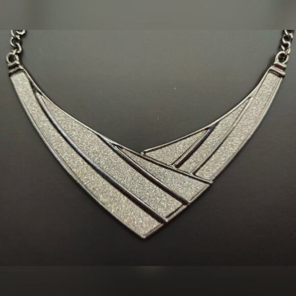 2/$15 Charming Charlie V-Shaped‎ Statement Necklace With Glittery Panels (EUC) - Picture 3 of 5
